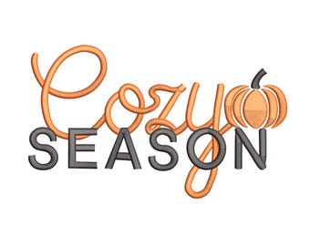 Cozy Season Pumpkin Word Art Embroidery Design – Fall Script Machine Embroidery File
