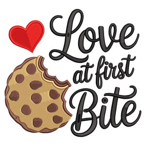 Love at First Bite-borduurontwerp – Cookie & Heart-machinebestand voor cadeau-kleding