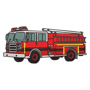 Fire Truck Embroidery Design, Emergency Vehicle Machine Embroidery File for Kids