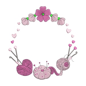 Blomsterkransstickning broderidesign: Garn- och virkram (digital fil)