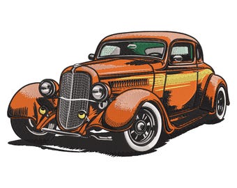 Vintage Hot Rod Car Embroidery Design: Retro Auto Machine File