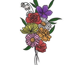 Floral Bouquet Machine Embroidery Design: Vibrant Garden Flowers