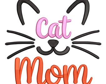 Cat Mom Embroidery Design – Whiskers, Ears & Script Machine Embroidery File