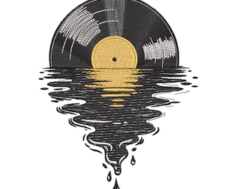 Melting Vinyl Record – Music Drip Embroidery Design