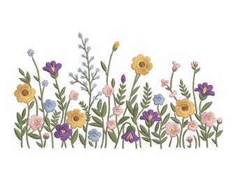Wildflower Border Embroidery Design: Meadow Floral Pattern (Digital File)