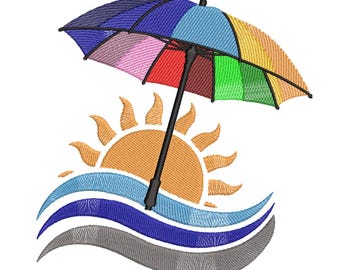 Rainbow Umbrella Sun Waves – Summer Embroidery Design