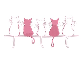 Five Cats on a Rail – Outline Silhouette Embroidery