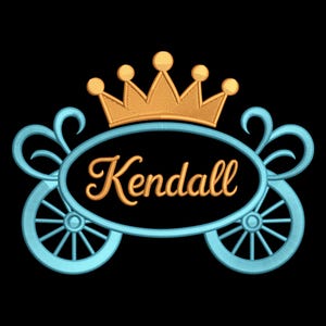 Princess Carriage Name Embroidery Design – Personalized Crown Coach Machine Embroidery