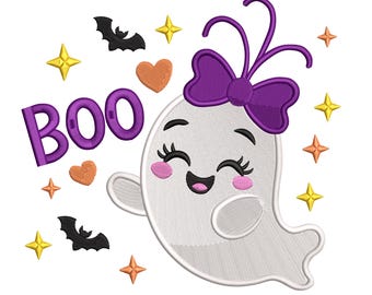 Motif de broderie fille fantôme – Applique d'Halloween kawaii (fichier de broderie machine)
