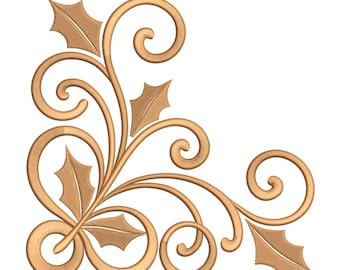 Elegant Holly Scroll Corner – Embroidery Design