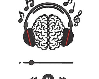Musik Gehirn Kopfhörer - Audio Lover Maschinenstickerei