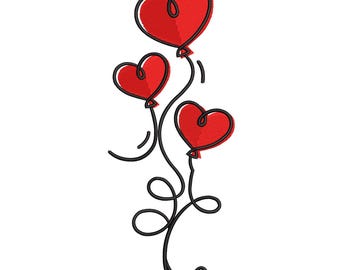 Heart Balloon Trio – Vertical Valentine Embroidery