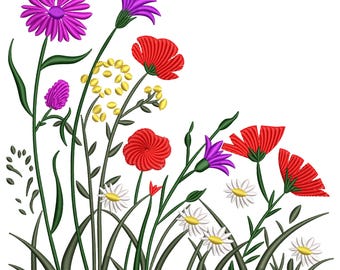 Wildflower Embroidery Design: Colorful Garden Flower Machine Embroidery File