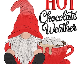 Hot Chocolate Gnome Embroidery Design: Winter Mug & Towel File (Digital Download
