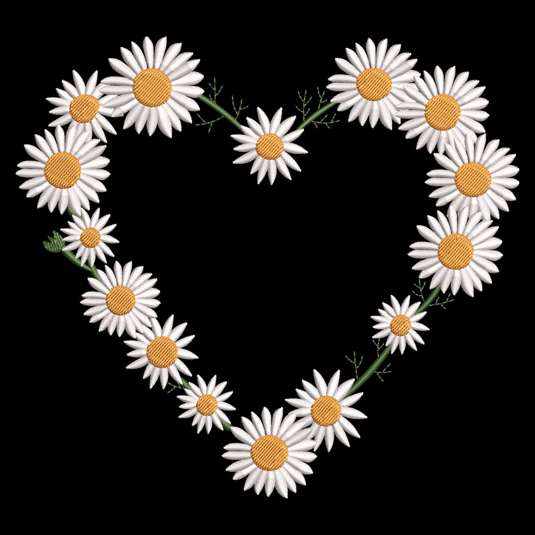 Daisy Heart Embroidery Design: Floral Wreath Machine Embroidery File - Etsy