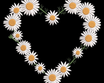 Gänseblümchen Herz Stickdatei: Blumenkranz Maschinenstickdatei