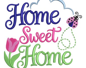 Home Sweet Home Embroidery Design, Ladybug Tulip (Digital Download)