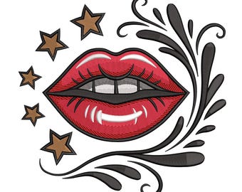 Vampire Lips & Stars – Halloween Embroidery Design