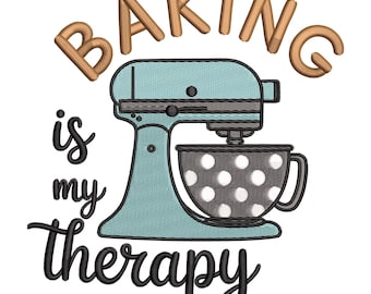 Baking is My Therapie Stickdatei 30x40cm für Küchenhandtücher und Geschenke