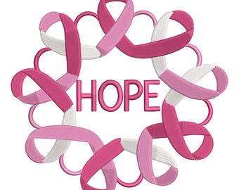 Hope Ribbon Kranz Stickmuster – Brustkrebs Bewusstsein Maschinendatei