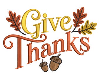 Give Thanks Embroidery Design – Autumn Leaves and Acorns Thanksgiving Machine File