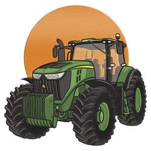 Tractor Embroidery Design,Farm Vehicle Machine Embroidery File, Agricultural Sunset embroidery
