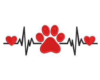 Heartbeat Paw Print – Pet Lover Machine Embroidery File