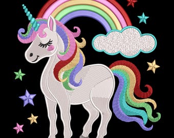 Unicorn Rainbow Embroidery Design – Magical Stars Cloud Machine Embroidery