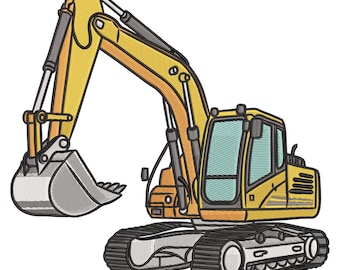 Excavator Embroidery Design, Construction Machine Embroidery File, Heavy Equipment embroidery