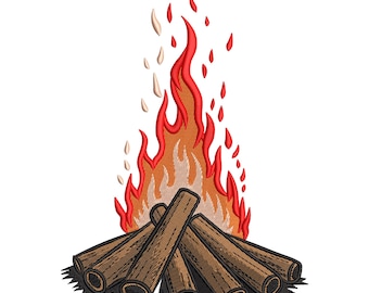 Campfire Flames Embroidery Design: Bonfire Camping File
