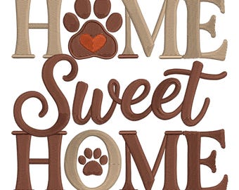 Diseño de bordado con huella de pata de Sweet Home (archivo de bordado a máquina)