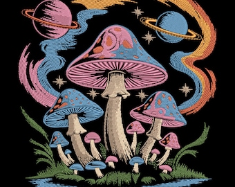 Mushroom Galaxy Embroidery Design: Psychedelic Space Fungi (Digital File)