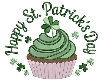 Shamrock Cupcake Embroidery Design – St. Patrick's Day Machine Embroidery (Digital Download)