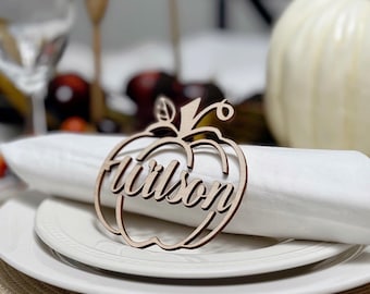 Personalized Pumpkin Name Plates/Friendsgiving Place Tags/Wooden Thanksgiving Pumpkin Name plate/Holiday Decor/ Custom Wooden Fall Tags
