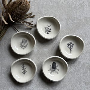 Handmade Ceramic Bowl, Australian Botanical Illustrations, Eucalyptus, Banksia, Protea, Sydney Studio