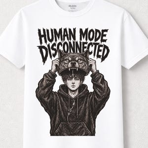 Therian Shirt Human Mode Disconnected, Hidden Wolf Identity Design, Otherkin Pride Tee, Feral Self Discovery Gift for Teens