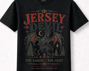 Camiseta Jersey Devil, Camiseta de Criptozoologia, Camiseta com Estampa Retrô de Criptídeo Alado, Criatura Mítica Estranha, Camiseta Original e Exclusiva com Estampa de Criptídeo Descolado