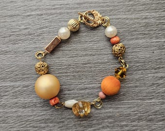 Orange and Gold Beaded Bracelet