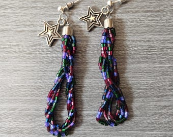 Beaded Multicolor Star Charm Earrings