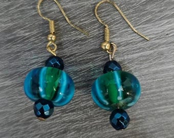 Blue Lampwork Glass Bead Earrings