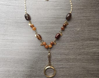 Magnifying Glass Beaded Pendant Necklace