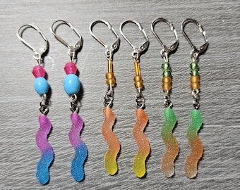 Colorful Sour Gummy Worm Earrings