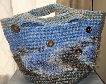 Handmade Blue and Brown Crochet Basket
