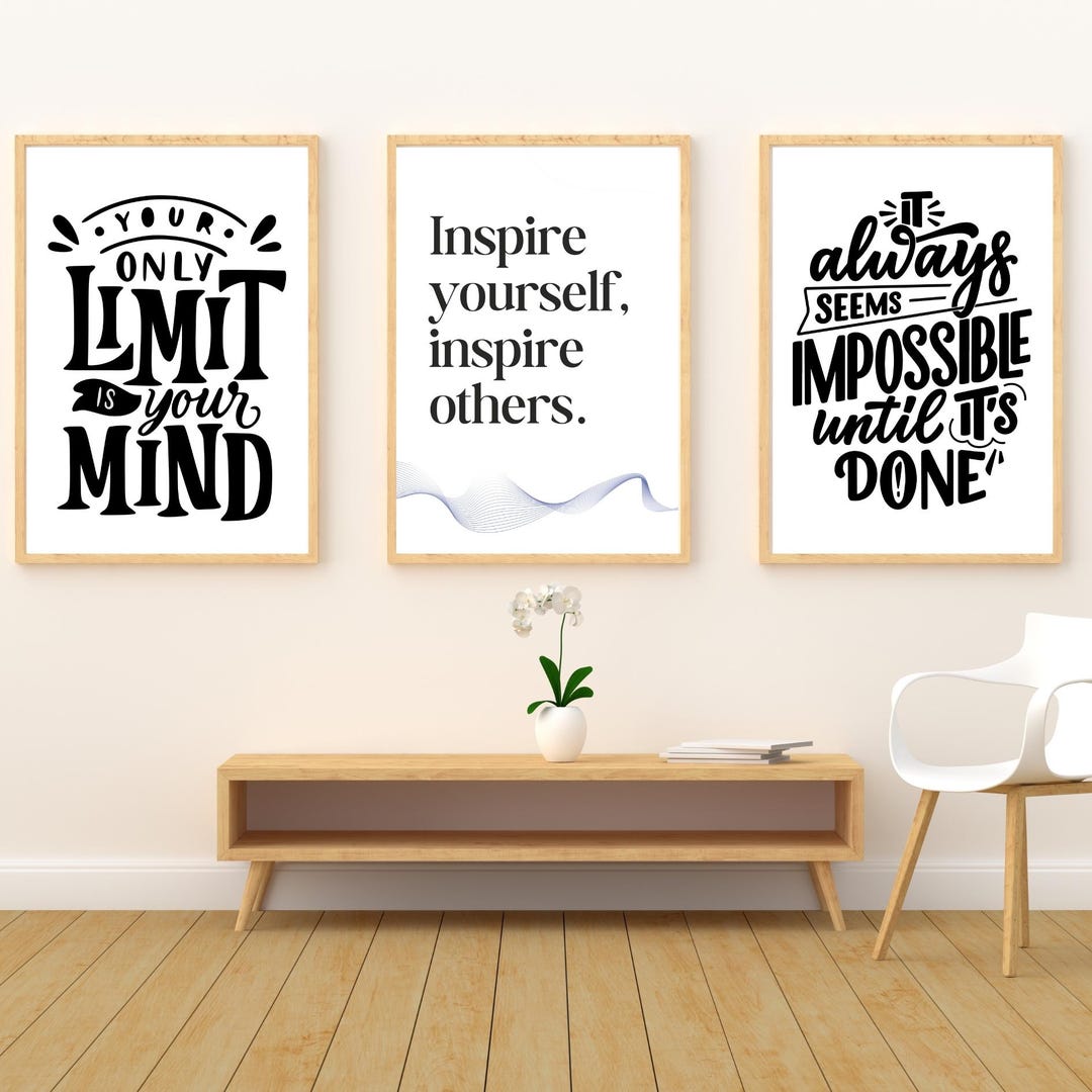Inspirational Quote Prints Set, Motivational Wall Art, Positive Mindset ...