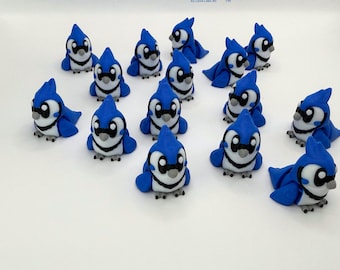 MINI 3D Printed Blue Jay | Blue Jay Bird Flexi Fidget | Bird Lover Gift | Bright Eyed Pocket Pal | Articulated Blue Jay | Mini Desk Pet |