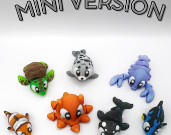 3D Printed Mini Ocean Animal Fidget Set: Articulated Marine Animal Flexis