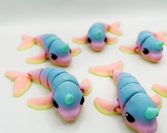 3D Printed Narwhal | Narwhal | 3D Printed Ocean Animal | Animal Pocket Pal | Rainbow Narwhal | Narwhal Desk Buddy | Birthday Party Favors