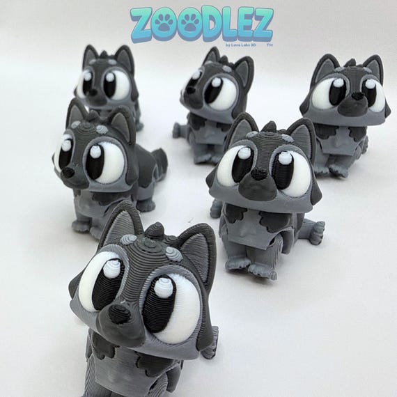 MINI 3D Printed Gray Wolf | Articulated Wolf | Gray Wolf Flexi Fidget | Wolf Pocket Pal | Baby Wolf Pup Desk Pet | Bright Eyed Pocket Pal