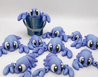 3D Printed Articulated Lobster Fidget Desk Pet with Optional Bucket