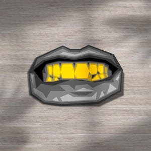 Sticker grijze lippen met gouden tanden, gedurfde pop-art, kleurrijk mondontwerp, edgy glamour